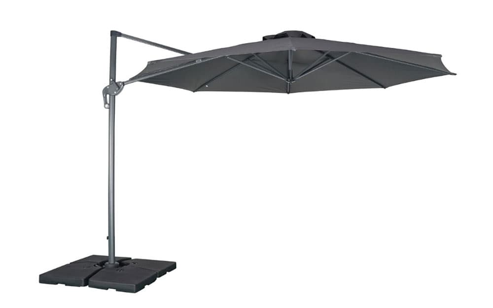 Stor parasoll med sidehengt feste og stabil fot