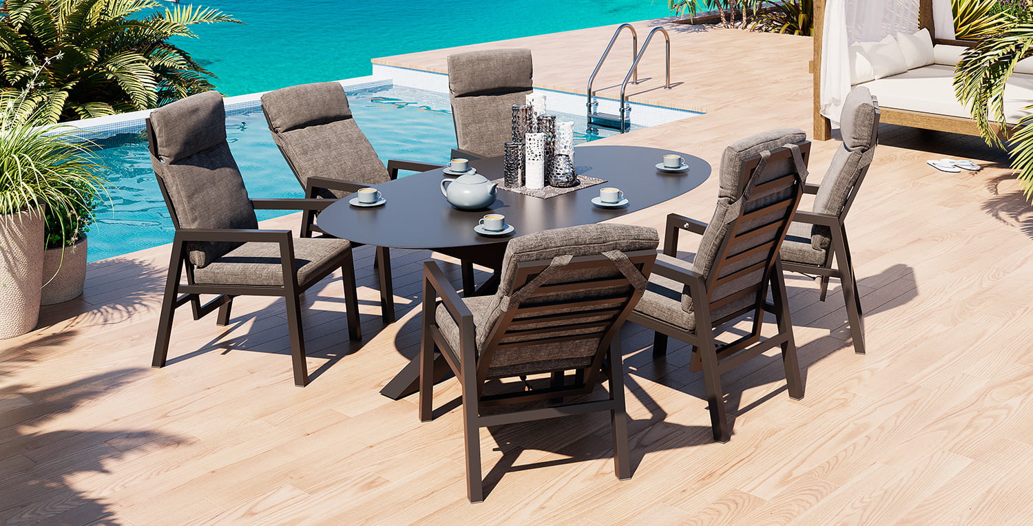 Jamaica Oval - Spisegruppe 220 og 6 reclinerstoler i antrasitt