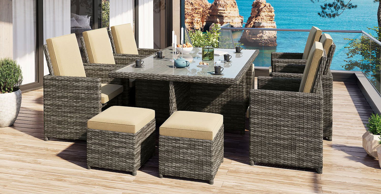 Star Spisegruppe i gråmix rotting m/frostet glass